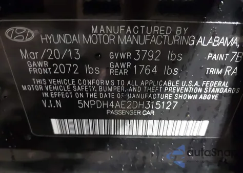 2013 Hyundai Elantra Limited из США, поврежденный, VIN 5NPDH4AE2DH315127